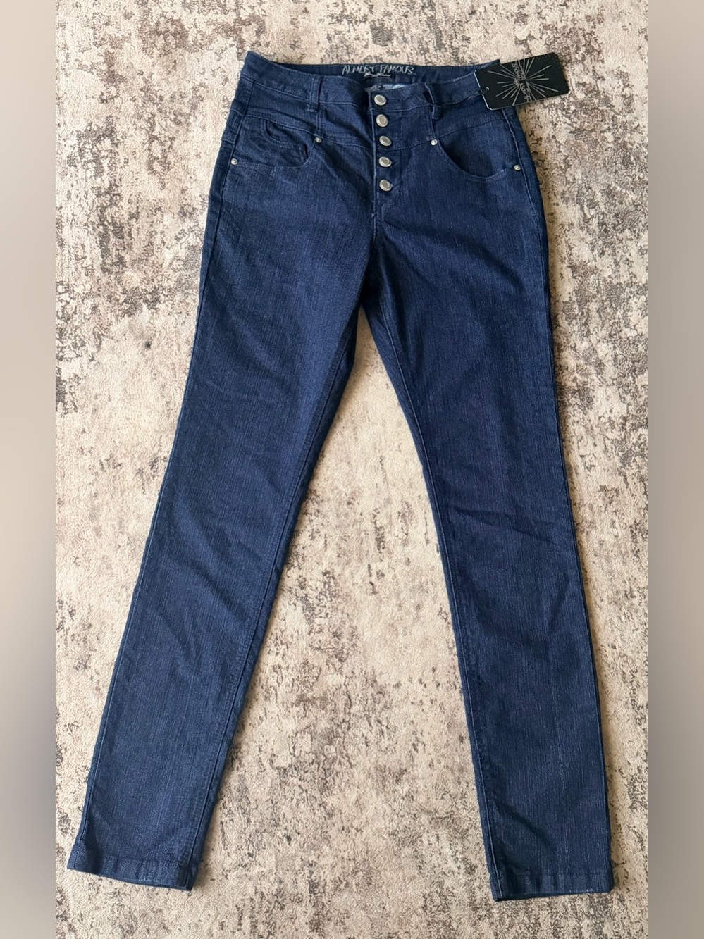 Almost Famous Dark Blue Skinny Jeans with Button Fly